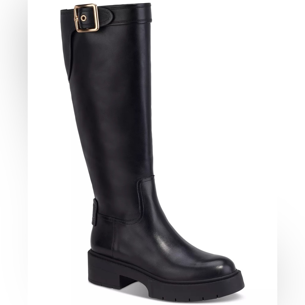 NEW COACH Lilli Buckle leather knee high boots with lug sole sz 8